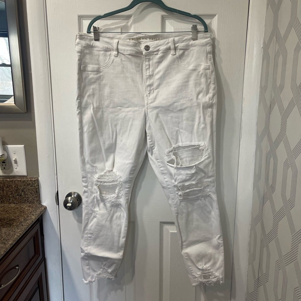 American Eagle White Ne(X)t Level Skinny Jeans Destructed Size 20